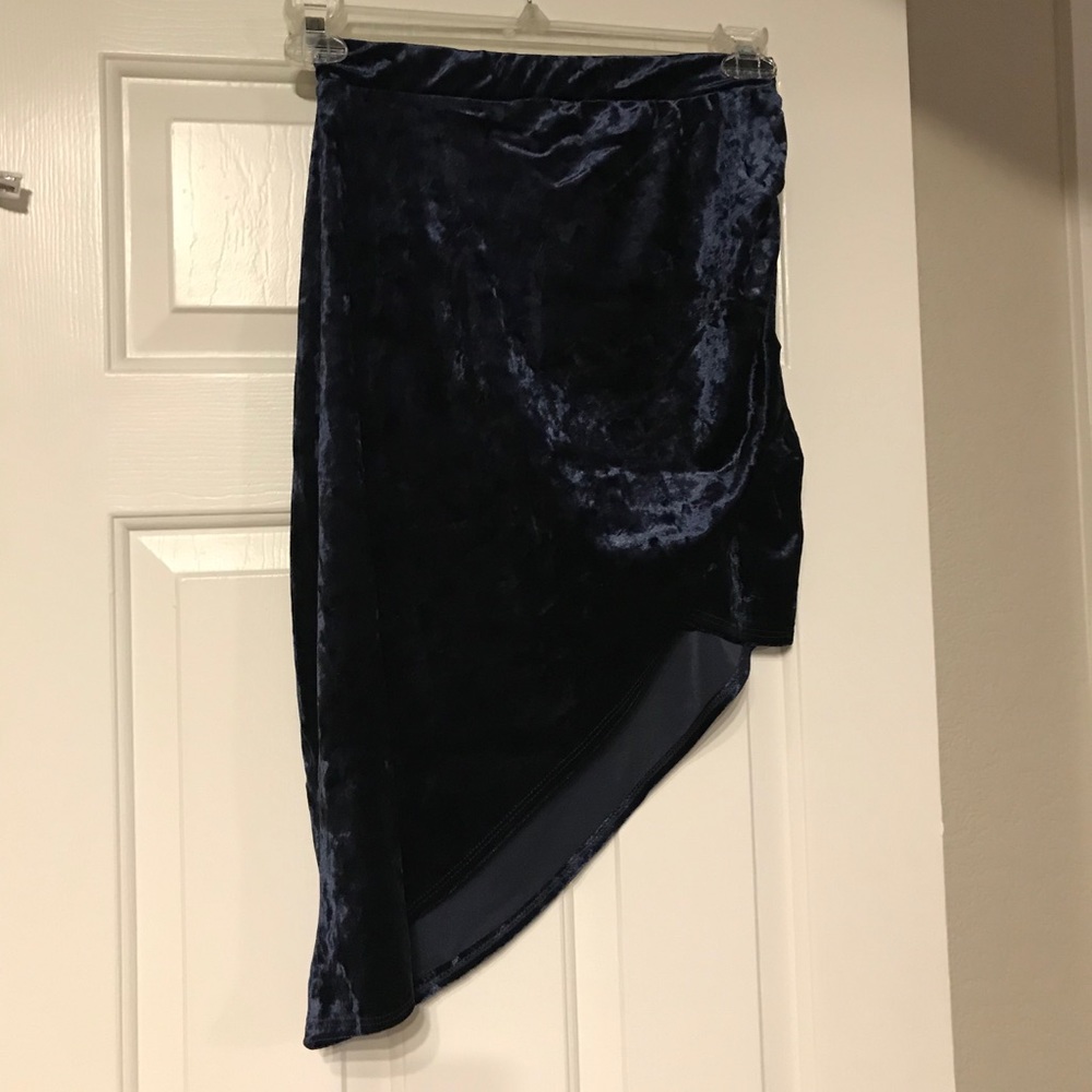 Women’s dark blue velvet asymmetrical skirt